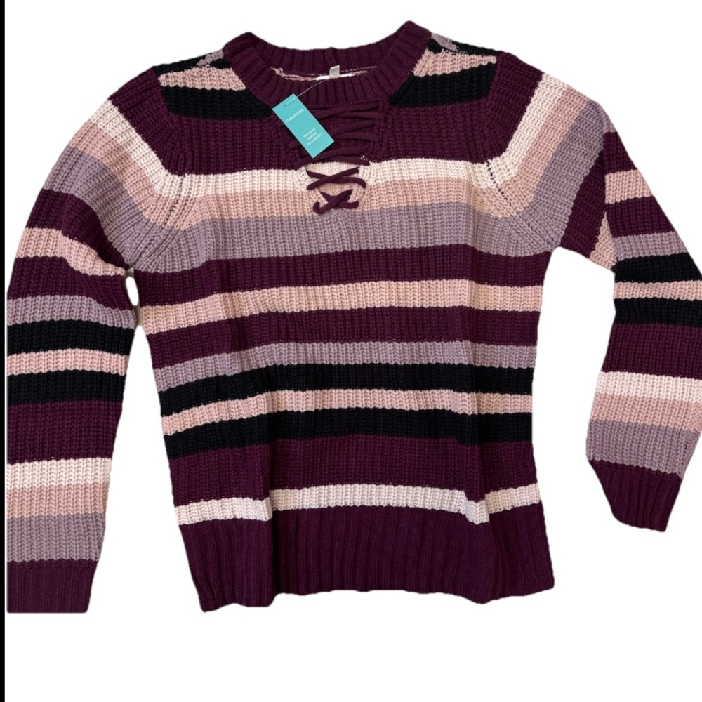 Maurices New With Tags Striped Lace Up Sweater Medium